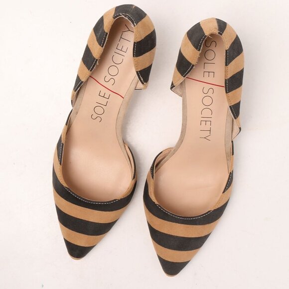 Sole Society JENN Striped Suede d'Orsay Pumps Point Toe Heels Shoes Back Tan 7.5 - Picture 6 of 10
